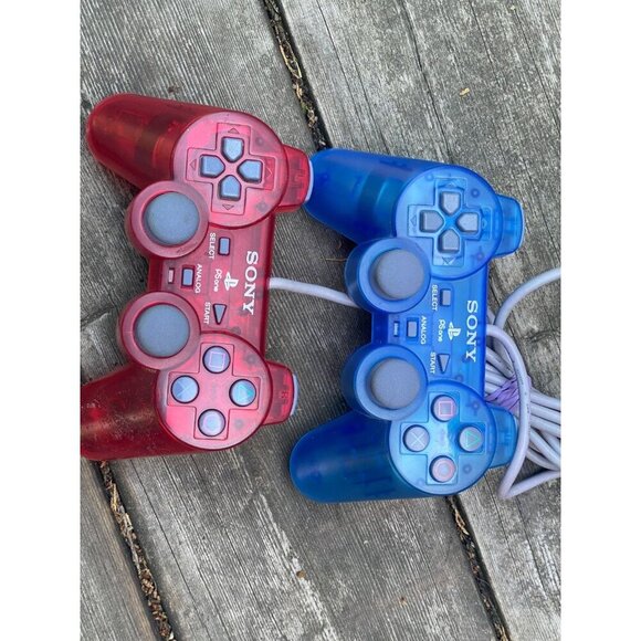 Sony PlayStation SCPH-110 PS1 PS One PS2 Controller Clear Red & Blue Translucent - Picture 5 of 9